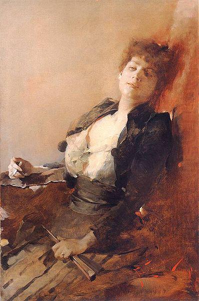 Portrait of a woman with a fan and a cigarette, Franciszek zmurko